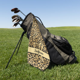 Monogram Naam Zwart Goud Luipaardprint Jachtluipaa Golfhanddoek