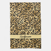 Monogram Naam Zwart Goud Luipaardprint Jachtluipaa Theedoek (Verticaal)