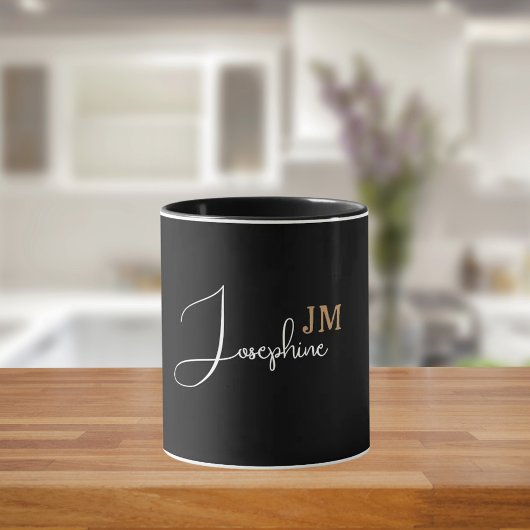 Monogram naam zwart goud modern mok