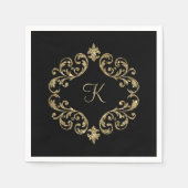 Monogram Naam Zwart Goud Trouw Formal Feest Servet (Voorkant)