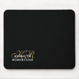 Monogram Naam Zwart Goud Wit Minimalistisch Elegan Muismat