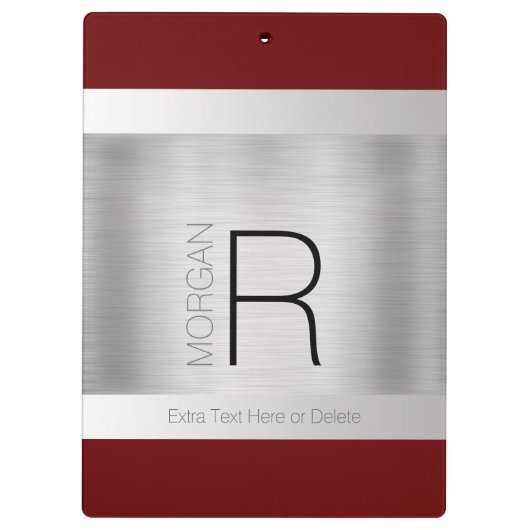 Monogram & Naam Zwart Grijs Diep Rood Geborsteld Z Klembord (Achterkant)