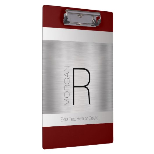 Monogram & Naam Zwart Grijs Diep Rood Geborsteld Z Klembord (Rechts)