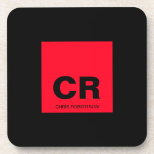 Monogram Naam Zwart Rood Creëer Custom Gift Bier Onderzetter