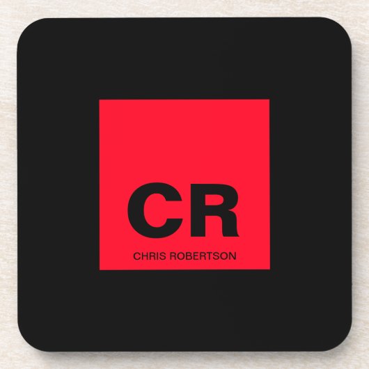 Monogram Naam Zwart Rood Creëer Custom Gift Bier Onderzetter (Voorkant)