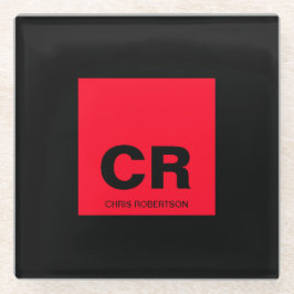 Monogram Naam Zwart Rood Creëer Custom Gift Glazen Onderzetter