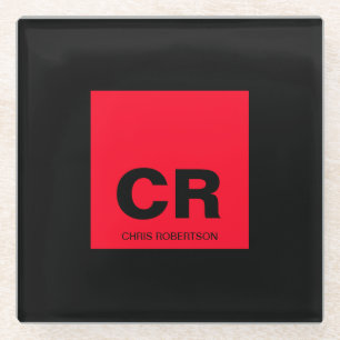 Monogram Naam Zwart Rood Creëer Custom Gift Glazen Onderzetter