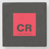 Monogram Naam Zwart Rood Creëer Custom Gift Stenen Onderzetter (Voorkant)