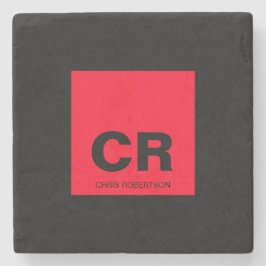 Monogram Naam Zwart Rood Creëer Custom Gift Stenen Onderzetter
