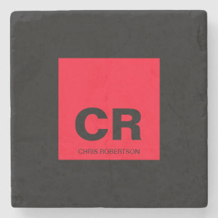 Monogram Naam Zwart Rood Creëer Custom Gift Stenen Onderzetter