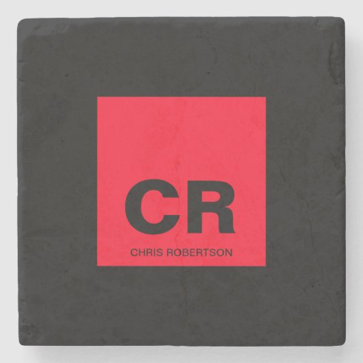 Monogram Naam Zwart Rood Creëer Custom Gift Stenen Onderzetter (Voorkant)