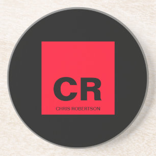 Monogram Naam Zwart Rood Creëer Custom Gift Zandsteen Onderzetter