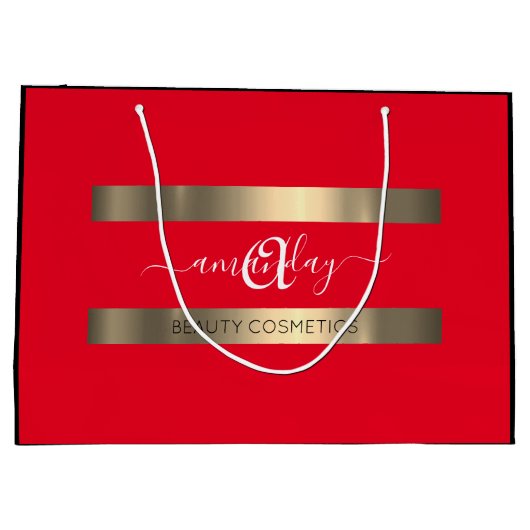 Monogram Naam Zwart Rood Winkelgoud Elegant Groot Cadeauzakje (Achterkant)