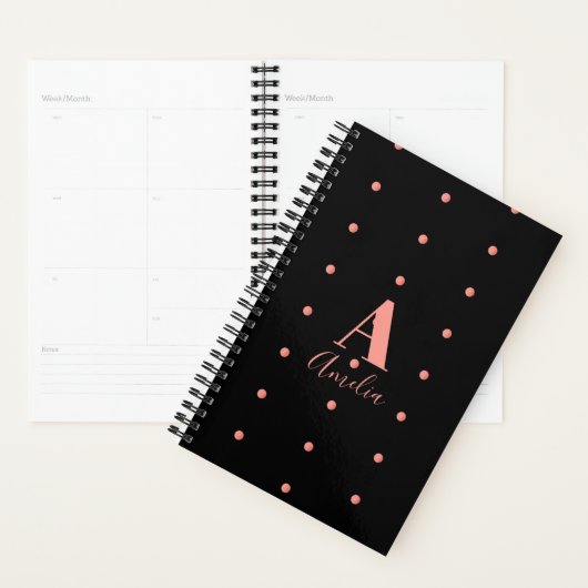 Monogram naam Zwart Roos Gold Polka Dot Planner (Display)