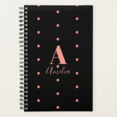 Monogram naam Zwart Roos Gold Polka Dot Planner (Voorkant)