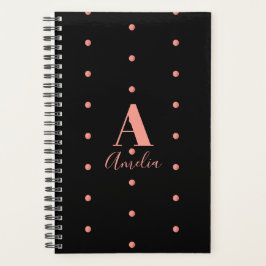 Monogram naam Zwart Roos Gold Polka Dot Planner