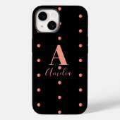 Monogram naam Zwart Roos Gold Polka Dots Case-Mate iPhone Case (Achterkant)