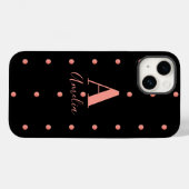 Monogram naam Zwart Roos Gold Polka Dots Case-Mate iPhone Case (Achterkant (horizontaal))