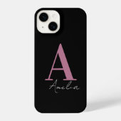 Monogram naam Zwart Roze iPhone Hoesje (Achterkant)