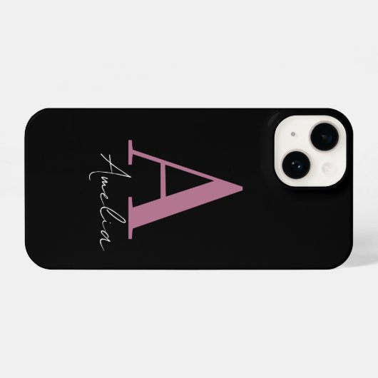 Monogram naam Zwart Roze iPhone Hoesje (Achterkant horizontaal)