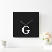 Monogram naam zwart vierkante klok (Huis)
