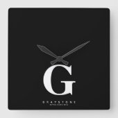 Monogram naam zwart vierkante klok (Voorkant)