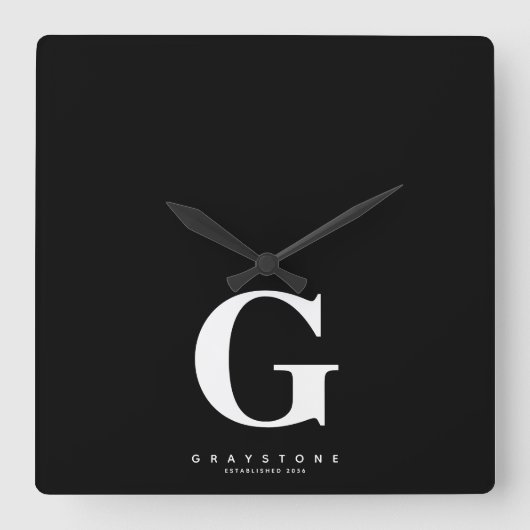 Monogram naam zwart vierkante klok (Voorkant)