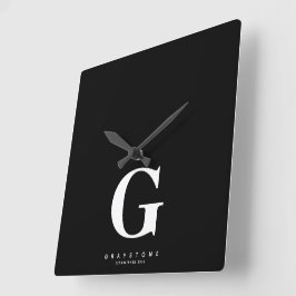 Monogram naam zwart vierkante klok