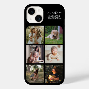 Monogram Naam Zwart Wit 6 Foto Collage Case-Mate iPhone 14 Hoesje
