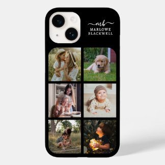 Monogram Naam Zwart Wit 6 Foto Collage Case-Mate iPhone 14 Hoesje