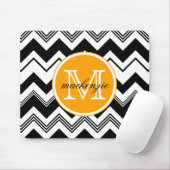 Monogram naam Zwart wit Chevron Pattern Muismat (Met muis)