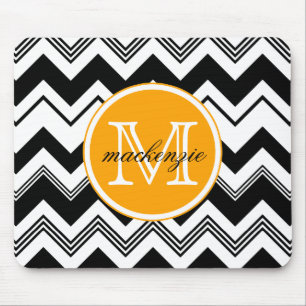 Monogram naam Zwart wit Chevron Pattern Muismat