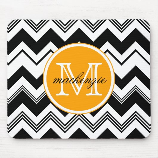 Monogram naam Zwart wit Chevron Pattern Muismat (Voorkant)