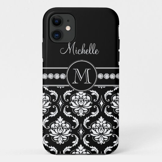 Monogram Naam Zwart wit Damask iPhone 5 Hoesje (Achterkant)