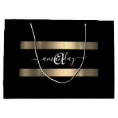 Monogram naam Zwart wit goud bruiloft Groot Cadeauzakje (Achterkant)
