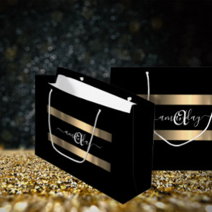 Monogram naam Zwart wit goud bruiloft Groot Cadeauzakje