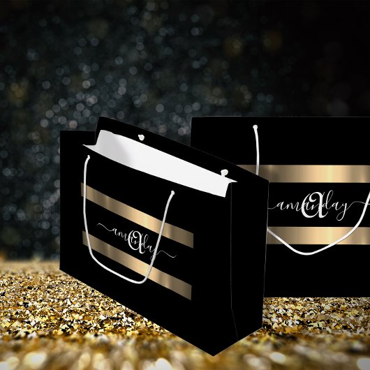 Monogram naam Zwart wit goud bruiloft Groot Cadeauzakje