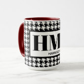 Monogram-Naam Zwart & Wit Houndstooth 15oz Combo Mok (Voorkant links)