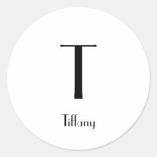 Monogram Naam Zwart Wit Initialen Minimaal Modern Ronde Sticker