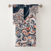 Monogram naam Zwart wit Oranje Abstract patroon Bad Handdoek (Insitu)