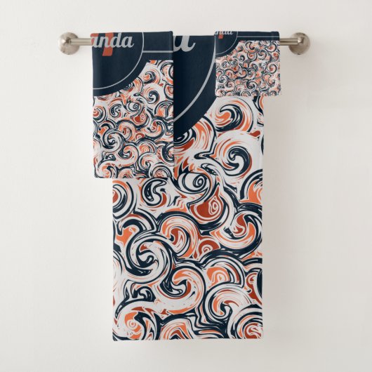 Monogram naam Zwart wit Oranje Abstract patroon Bad Handdoek (Insitu)