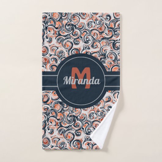 Monogram naam Zwart wit Oranje Abstract patroon Bad Handdoek (Handdoek)