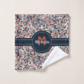 Monogram naam Zwart wit Oranje Abstract patroon Bad Handdoek (Wasdoekje)
