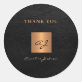 Monogram naam zwarte gouden elegant bedankt ronde sticker (Voorkant)