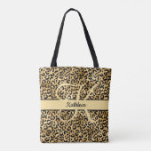 Monogram naam zwarte goudluipaard tote bag (Achterkant)