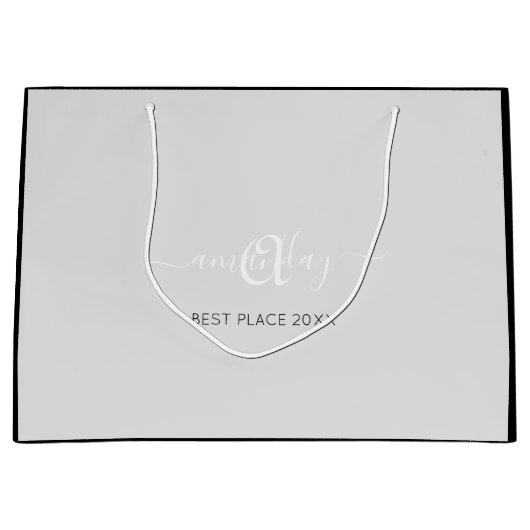 Monogram naam Zwarte Grijs Winkelweddenschap Grote Groot Cadeauzakje (Voorkant)