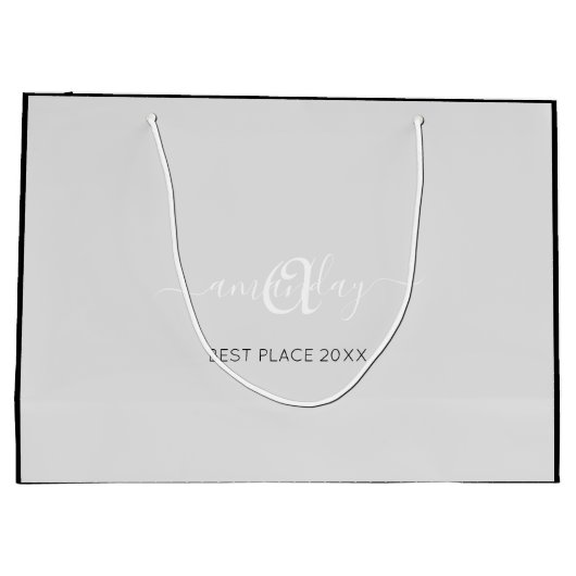 Monogram naam Zwarte Grijs Winkelweddenschap Grote Groot Cadeauzakje (Achterkant)