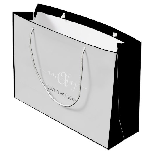Monogram naam Zwarte Grijs Winkelweddenschap Grote Groot Cadeauzakje (Achterkant Gekanteld)