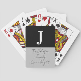Monogram naam Zwarte Grijze Familie Night Pokerkaarten