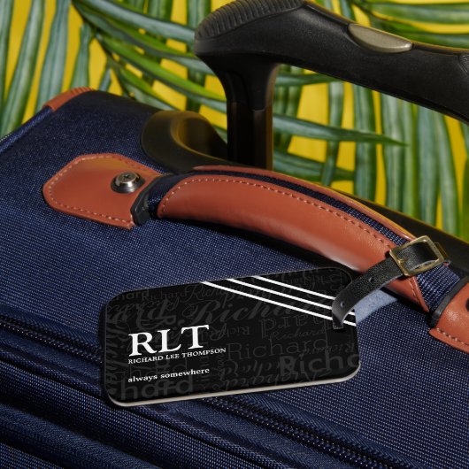 Monogram naam zwarte legant bagagelabel (Voorkant Insitu 3)